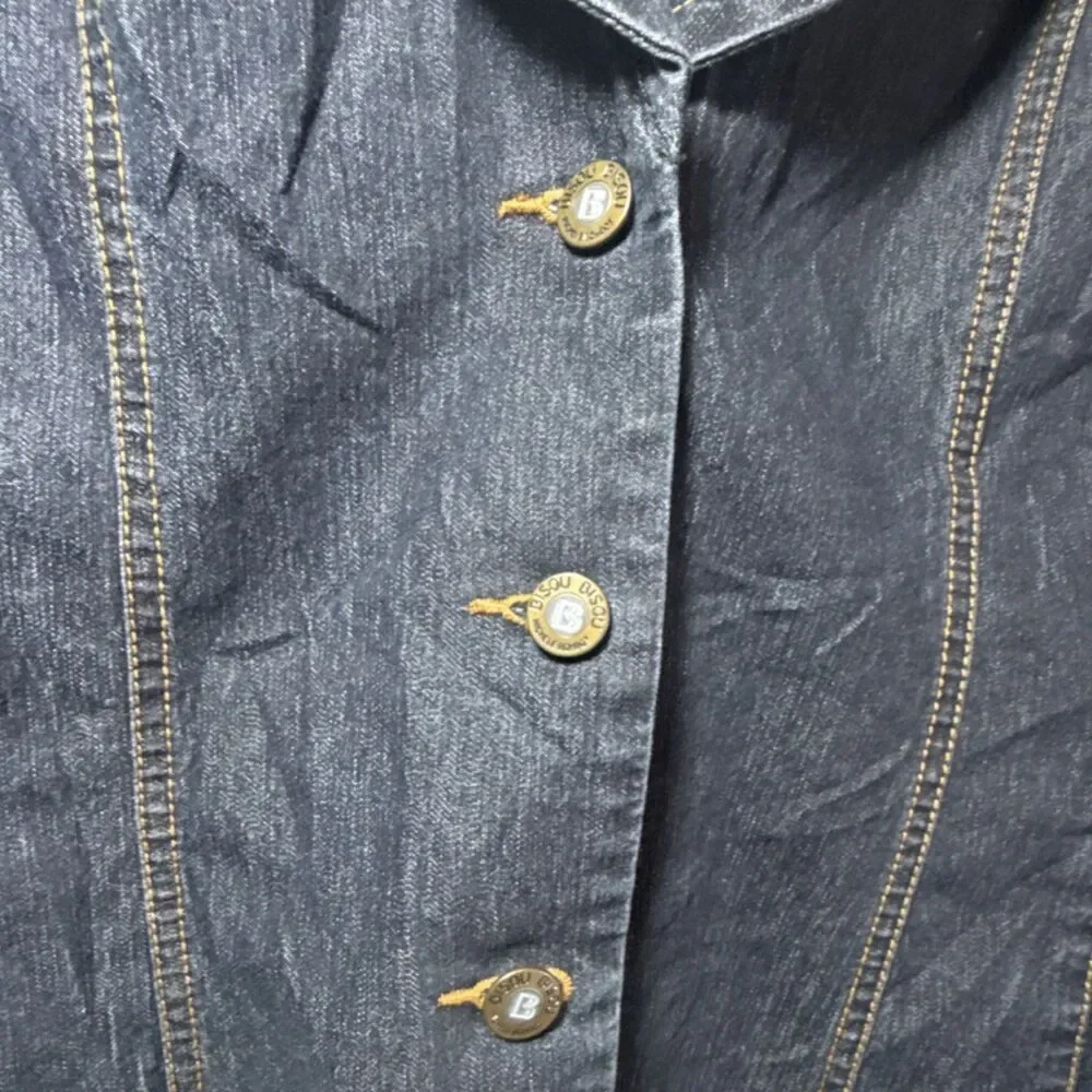 BISOU BISOU Button Collared Short Jacket Dark Blue Women's Size 12 - Picture 5 of 11